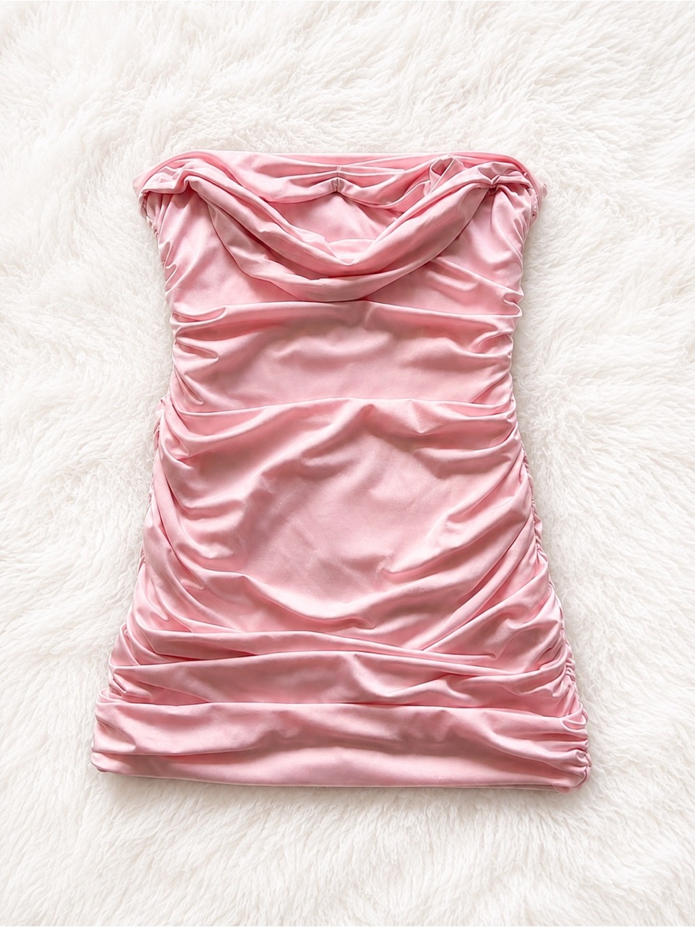 Pink Satin Strapless Ruched Mini Dress Size Small